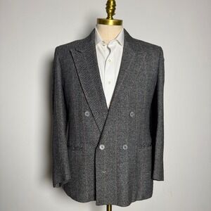 Raffinati Mens Wool Blend Double Breasted Blazer Jacket Gray Pinstripe Size 42S